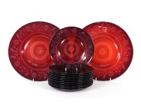 Lot 1540 - Thirteen Cranberry cut glass plates
