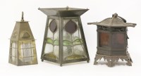 Lot 76 - Three Arts & Crafts metal lanterns