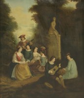 Lot 432 - 19th century follower of Antoine Watteau
AN ELEGANT COMPANY IN A WOOD WITH MUSICIANS
Oil on panel
55 x 46cm