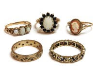 Lot 1132 - A 9ct gold opal and sapphire cluster ring
