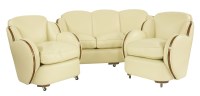 Lot 198 - An Art Deco 'Cloud' cream leather three-piece suite