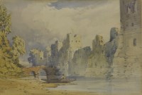 Lot 501 - John Callow OWS (1822-1878)
A FIGURE IN A BOAT BY CASTLE WALLS
Watercolour
19 x 27cm