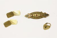 Lot 18 - A Victorian Etruscan 15ct gold ruby and diamond brooch