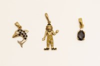 Lot 90 - A gold sapphire and diamond drop pendant (marked 18k) tested as approximately 18ct