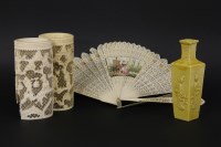 Lot 165 - A pair of Chinese carved and pierced ivory vases c1900 (incomplete)