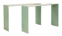 Lot 312 - A pair of turquoise lacquered console tables