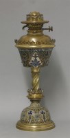 Lot 102 - A Doulton Lambeth stoneware and brass-mounted oil lamp