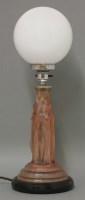 Lot 572 - An Art Deco pink tinted glass table lamp