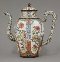 Lot 174 - A famille rose Canton enamel six-lobed Wine Pot and Cover