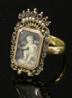 Lot 18 - A Georgian two-colour gold gem set painted miniature