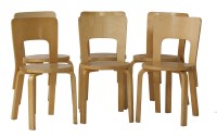 Lot 644 - A set of six laminated Model 66 high backed stools