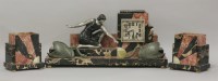 Lot 531 - An Art Deco marble clock garniture