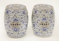 Lot 34 - A pair of Chinese blue and white garden seats