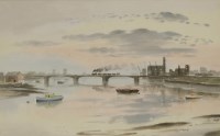 Lot 122 - Roland Vivian Pitchforth RA RWS (1895-1982)
'THE RAILWAY BRIDGE BY THE THAMES