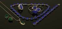 Lot 1607 - A sterling silver stained blue agate matched necklace