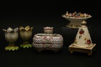 Lot 357 - A possibly Swansea pottery square stand and conical cover