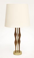 Lot 345 - A brass and wood table lamp