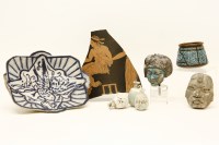 Lot 451 - A dish with pigeon and a collection of Mexican/Egyptian items