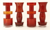 Lot 648 - A garniture of two pairs of Scandinavian glass vases