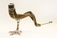 Lot 321 - A rams horn ornament with silver plated mounts