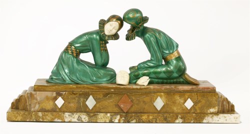 Lot 188 - An Art Deco patinated spelter and marble centrepiece