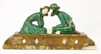 Lot 188 - An Art Deco patinated spelter and marble centrepiece