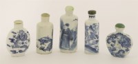 Lot 424 - A collection  of five Chinese blue and white snuff bottles