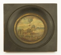 Lot 81 - A circular painted tin plaque
