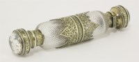 Lot 516 - A Victorian gilt-mounted and cut glass double-ended scent bottle set with coronet and watch
