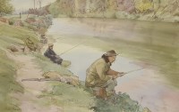 Lot 137 - Hubert Andrew Freeth PRWS (1912-1986)
FISHERMEN ON A BANK
Signed l.l.