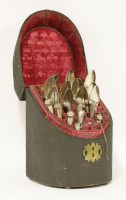 Lot 436 - Twelve silver spoons in an associated standing black fish skin box