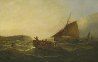 Lot 383 - Adolphus Knell (fl.1860-1890)
FISHING BOATS APPROACHING HARBOUR AT DUSK
Signed l.r.