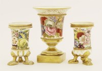 Lot 22 - A garniture of three English porcelain vases