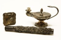 Lot 1178 - An Asprey silver cigar lighter in the form of an oil lamp