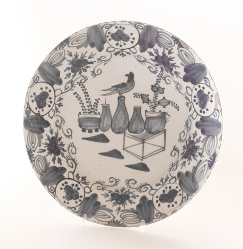Lot 78 - A Dutch delft blue and white wall plate