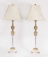 Lot 97 - A pair of glass and cast brass electric table lamps