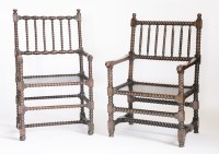 Lot 170 - Two similar bobbin turned elbow chairs