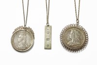 Lot 1033 - A silver ingot on chain