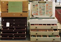 Lot 1329 - Three wooden shop cabinets of Meccano