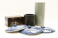 Lot 361 - A Chinese celadon cylindrical vase