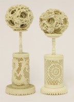 Lot 120 - Two Canton ivory balls and stands