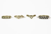 Lot 38F - A 9ct gold five stone opal cabochon ring with four pairs of diamond set points