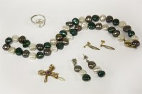 Lot 10A - A gold amethyst and cultured pearl bow brooch with freshwater pearl drop