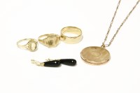 Lot 379 - A back and front circular locket on fetter and three chain