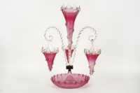 Lot 467 - A Victorian cranberry glass epergne