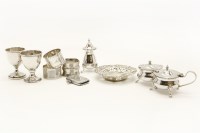 Lot 334 - A three piece silver condiment set
