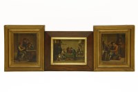 Lot 439 - A pair of Dutch 17th century style paintings on tin of tavern scenes