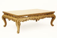 Lot 791 - A Chinese style low table with faux marble inset top