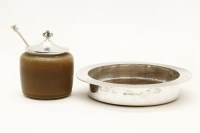 Lot 384 - A Danish Palshus stoneware jam pot with silver lid and spoon