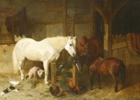 Lot 17 - John Frederick Herring Snr (1795-1865) 
STABLE COMPANIONS 
Stretcher stamped with artist's initials
